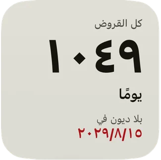الأداة الصغيرة: الأيام حتى تاريخ التحرر من الديون، والتاريخ بالأحمر.