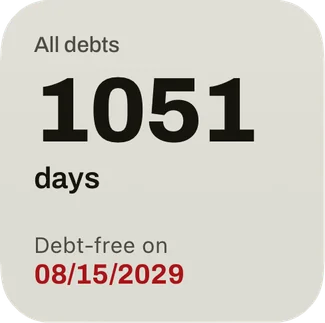 The small widget: the days to the debt-free date and the date in red.