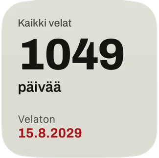 Pieni widget: päivät velattomuuspäivään ja päivämäärä punaisella.