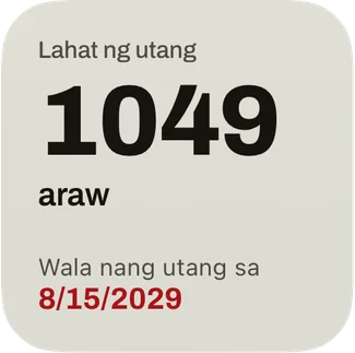 Ang maliit na widget: ang mga araw hanggang sa petsang wala ka nang utang at ang petsa sa pula.