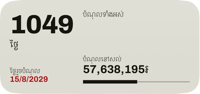ធាតុក្រាហ្វិកមធ្យម៖ ចំនួនថ្ងៃដល់ថ្ងៃរួចបំណុល ថ្ងៃជាពណ៌ក្រហម បំណុលនៅសល់នៃបំណុលទាំងអស់ និងរបារសម្រាប់ចំណែកដែលបានសង។