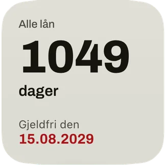 Den lille widgeten: dagene til datoen da du er gjeldfri, og datoen i rødt.