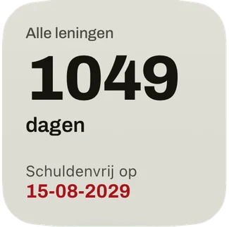 De kleine widget: de dagen tot de datum waarop je schuldenvrij bent en de datum in rood.
