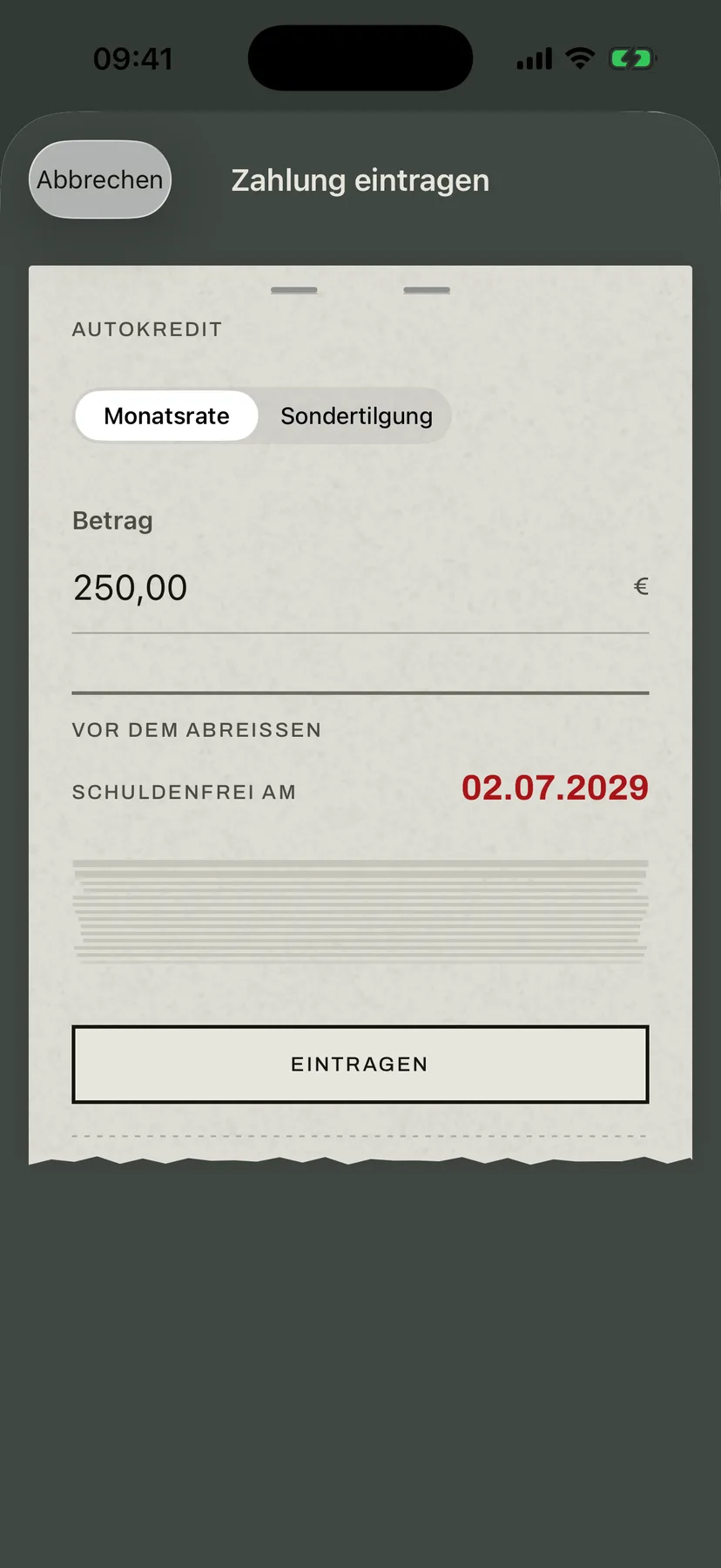 Eine Zahlung eintragen, und was sie am Datum ändert.