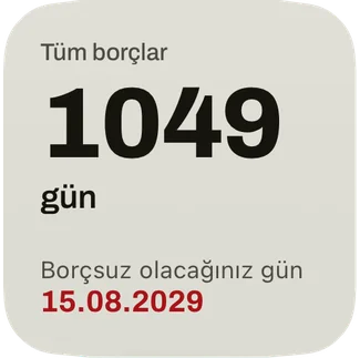 Küçük widget: borçsuz olacağınız güne kalan günler ve kırmızıyla tarih.